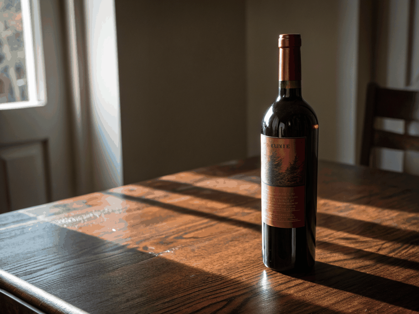 Vintage Barolo bottle with crystal wine glass