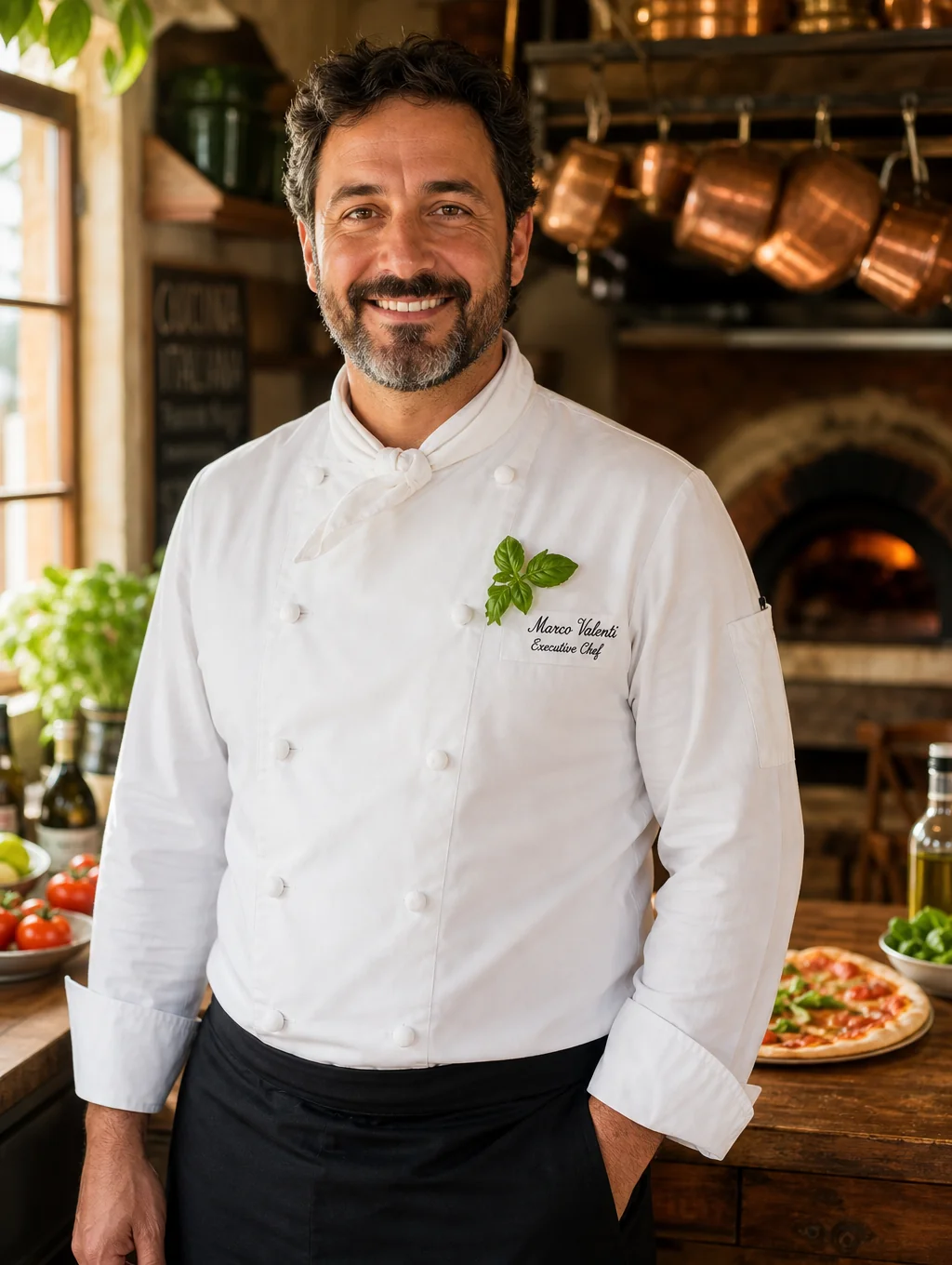 Chef Marco Valenti tending to the wood-fired hearth